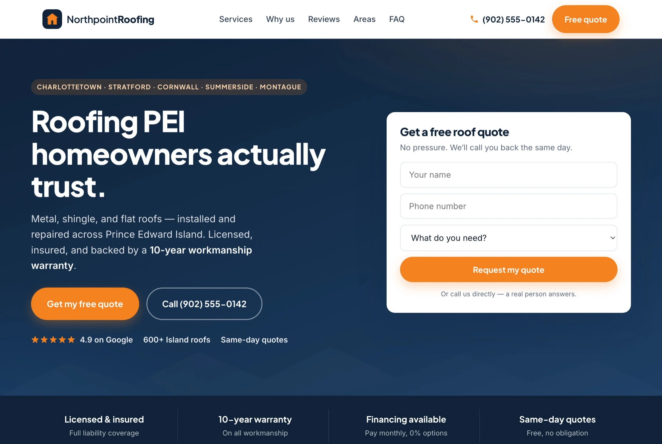 Northpoint Roofing website, homepage screenshot