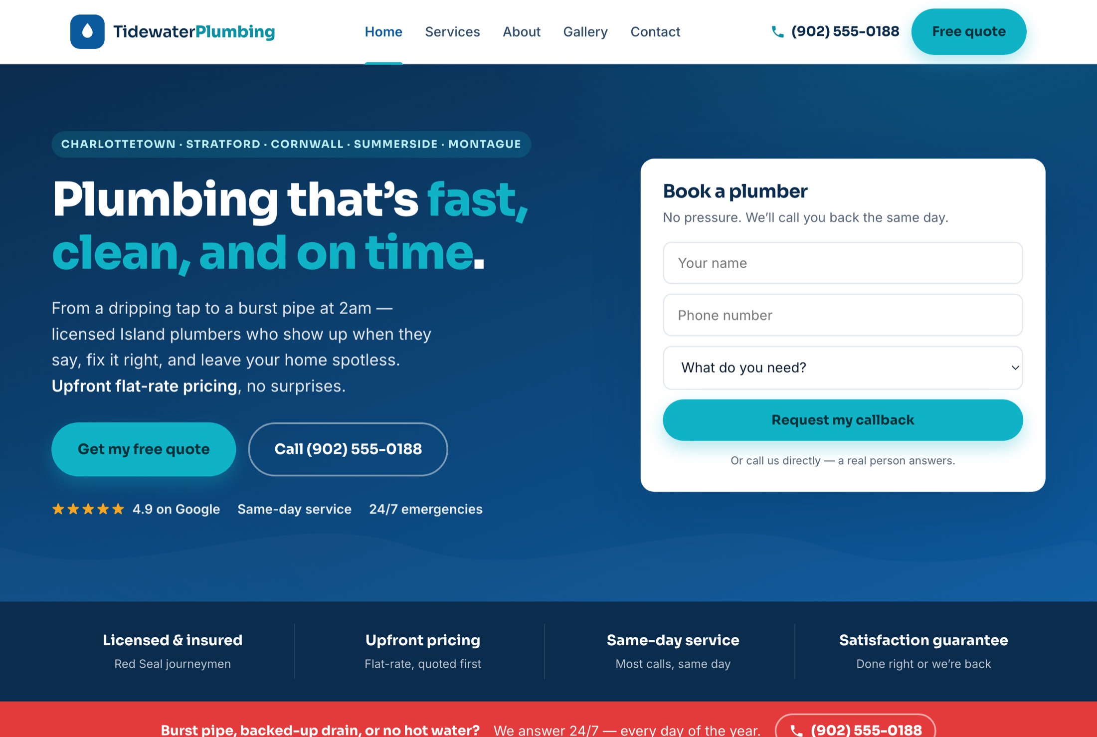 Tidewater Plumbing website — homepage screenshot